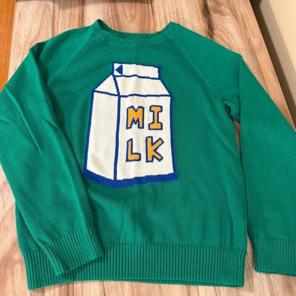 Amazon Essentials Boys Milk Carton Sweater Green 100% Cotton Size 8 M knit